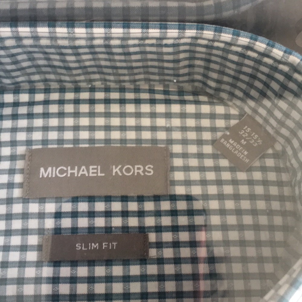 NWT MichaelKors Slim Fit Green Checker Shirt w/Tie - Picture 4 of 7